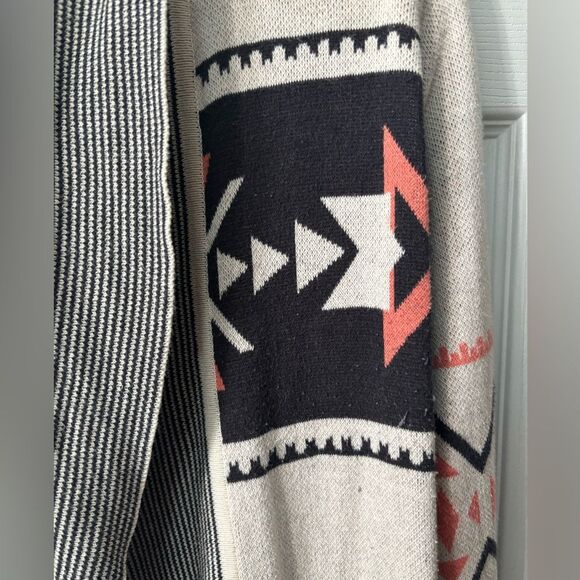 Billabong Boho Aztec Sz Small Open Front Draped Cardigan Sweater Logo Collared - Picture 4 of 10